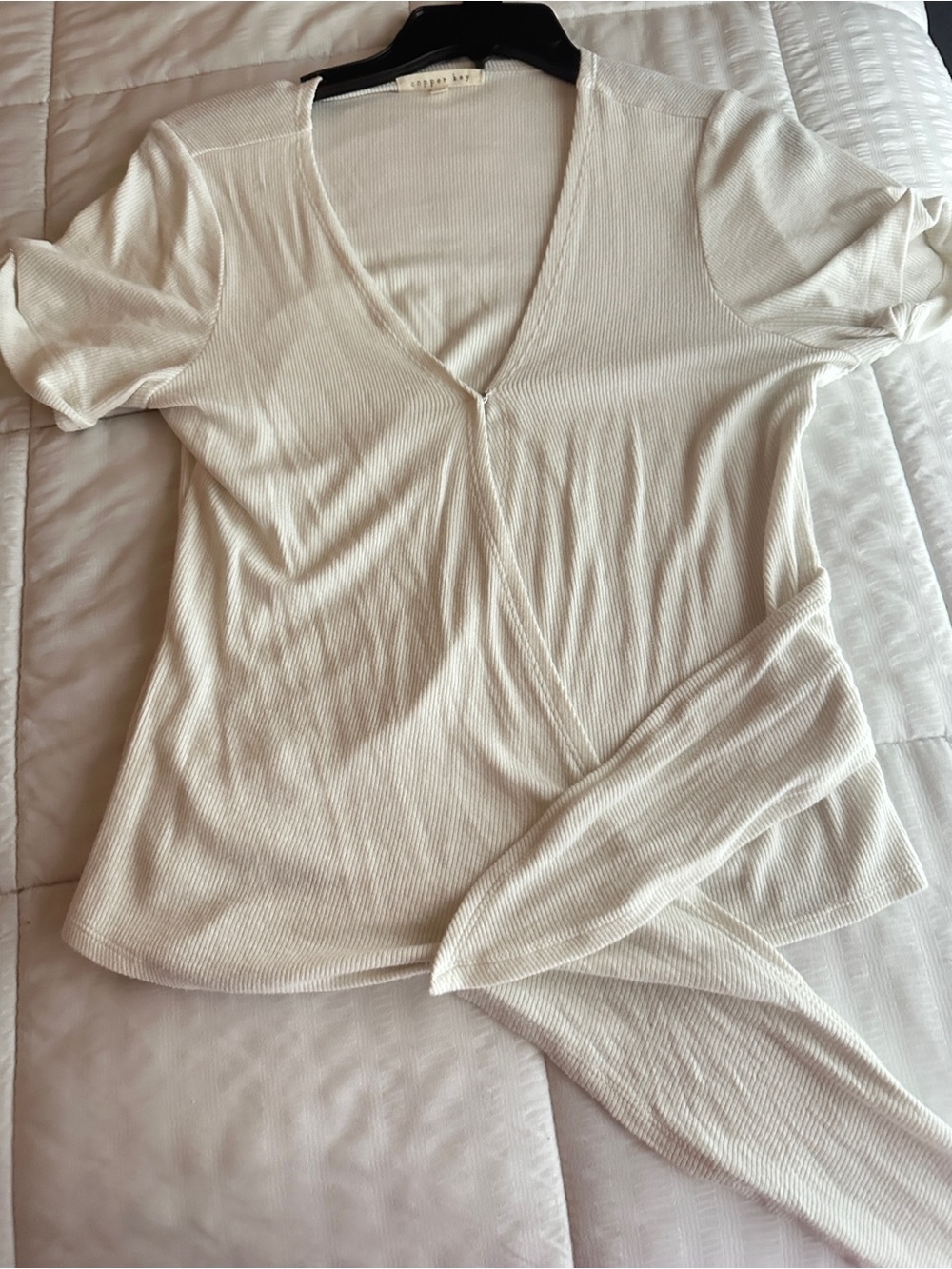Soft Ribbed V-Neck Top - Crossover